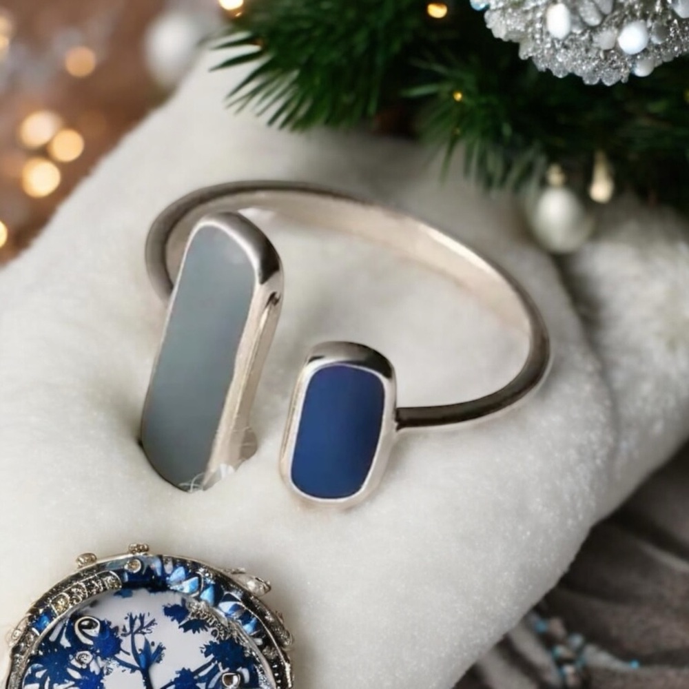 Blue Two Toned and Silver Adjustable Ring